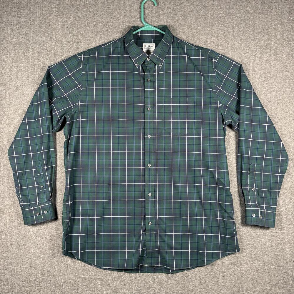 L.L.Bean Shirt Mens Large Green Plaid Button Down Long Sleeve Cotton Casual